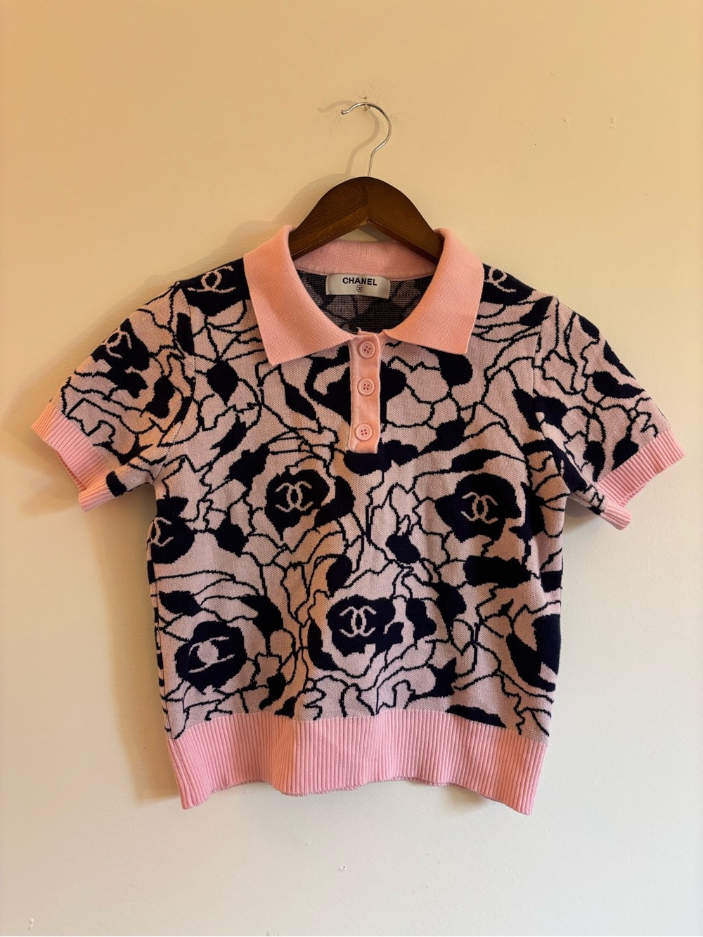 Pink & Black Floral Logo Polo Top - Women's Short Sleeve